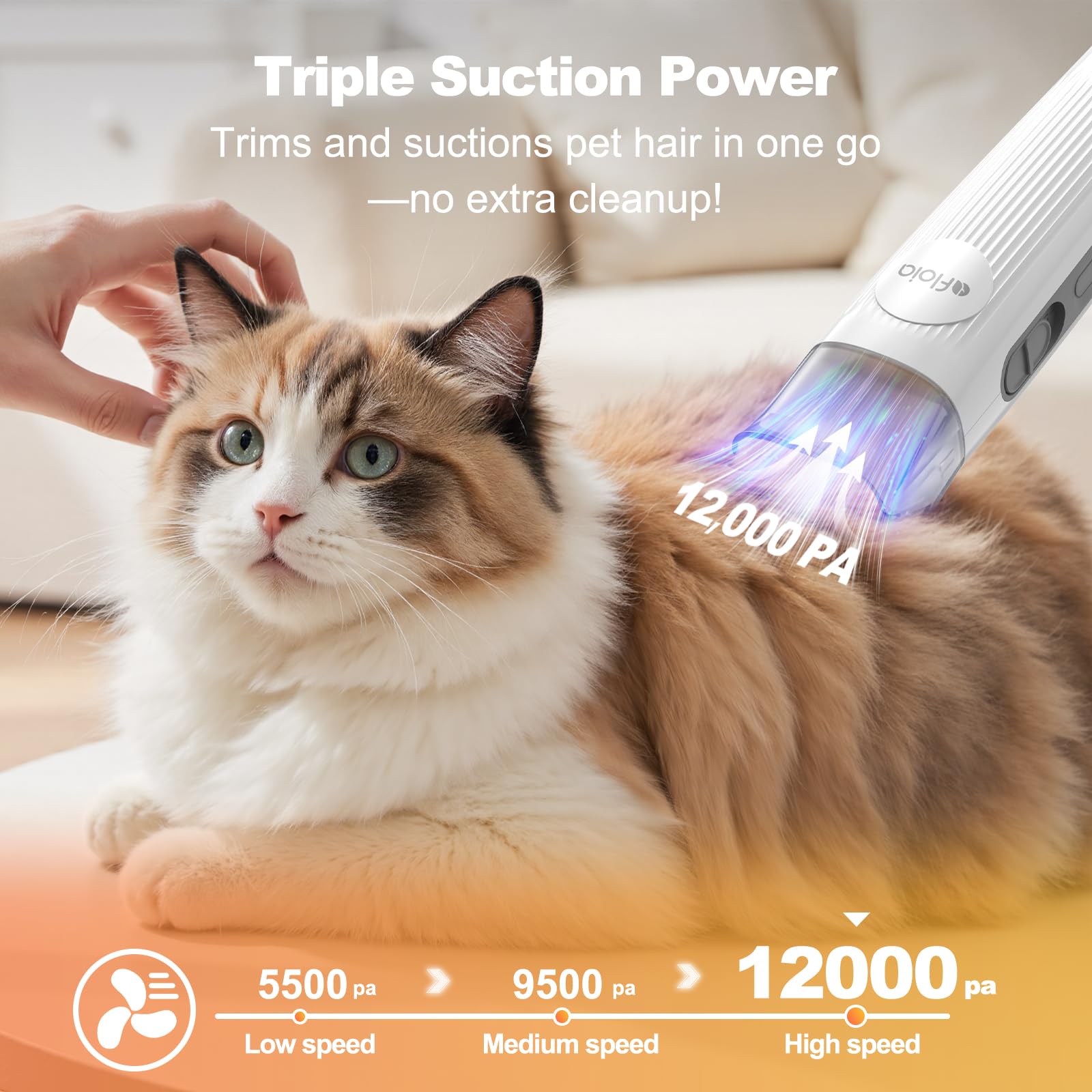 6-in-1 Dog Grooming Kit, Pet Grooming Vacuum for Shedding, Dog Hair Vacuum with Clipper Nail Trimmer Grinder, Pet Brush Groomer at Home, Low Noise Cats Hair Remover, 1.5L Dust Cup, White