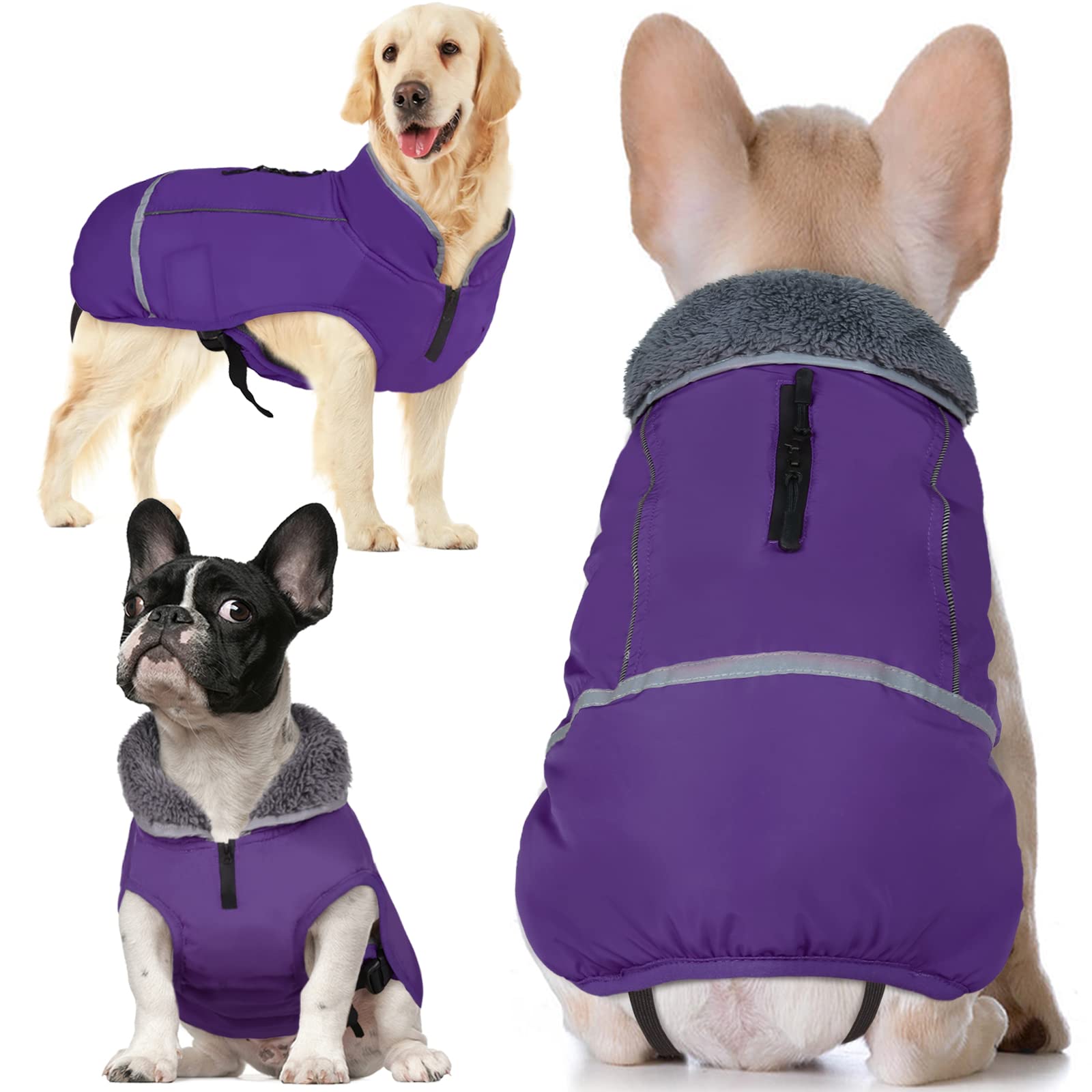 Premium Warm Dog Coat Reflective Dog Jacket, Waterproof Dog Winter Coat Turtleneck Dog Clothes for Cold Weather, Thick Fleece Dog Snowsuit Christmas Dog Vest Pet Apparel for Small Medium Large Dogs