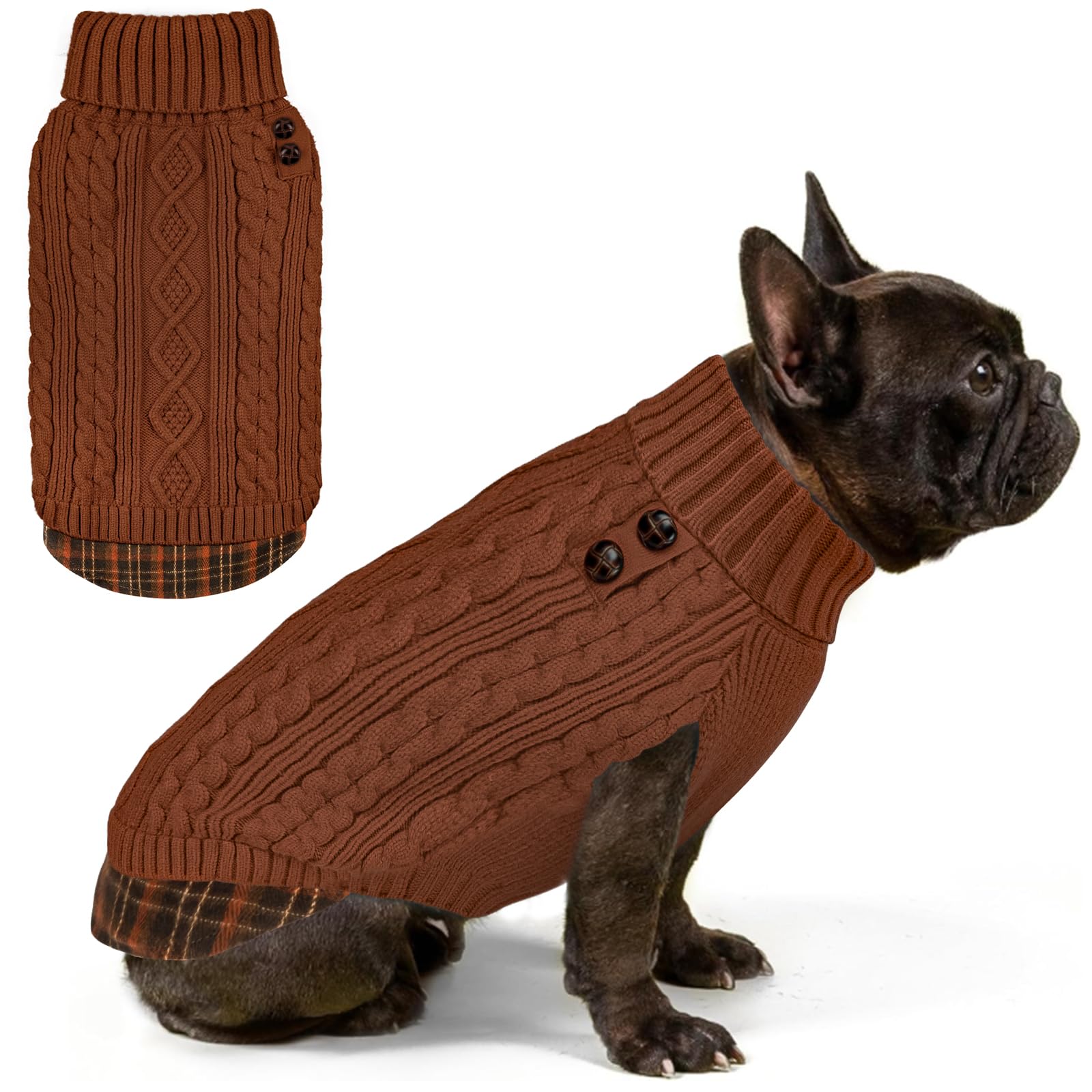 Premium Dog Sweater Soft Pullover Dog Sweaters for Small Dogs Male Stretchy Knitwear Cat Clothes Warm Turtleneck Small Dogs Sweater with Gingham Patchwork Comfy Pet Coat for Fall Winter Cold Weather