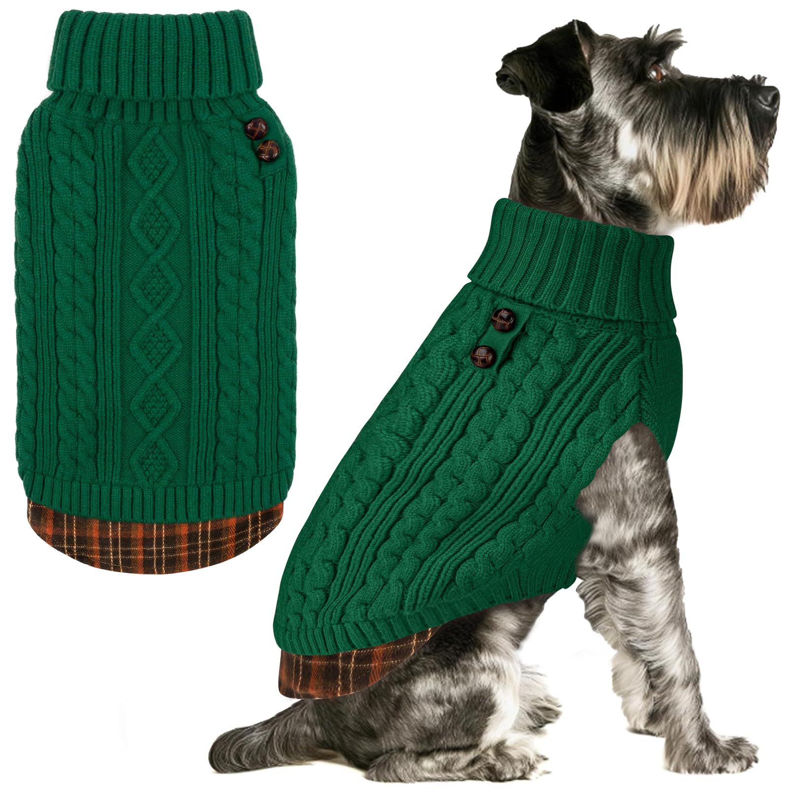 Premium Dog Sweater Soft Pullover Dog Sweaters for Small Dogs Male Stretchy Knitwear Cat Clothes Warm Turtleneck Small Dogs Sweater with Gingham Patchwork Comfy Pet Coat for Fall Winter Cold Weather