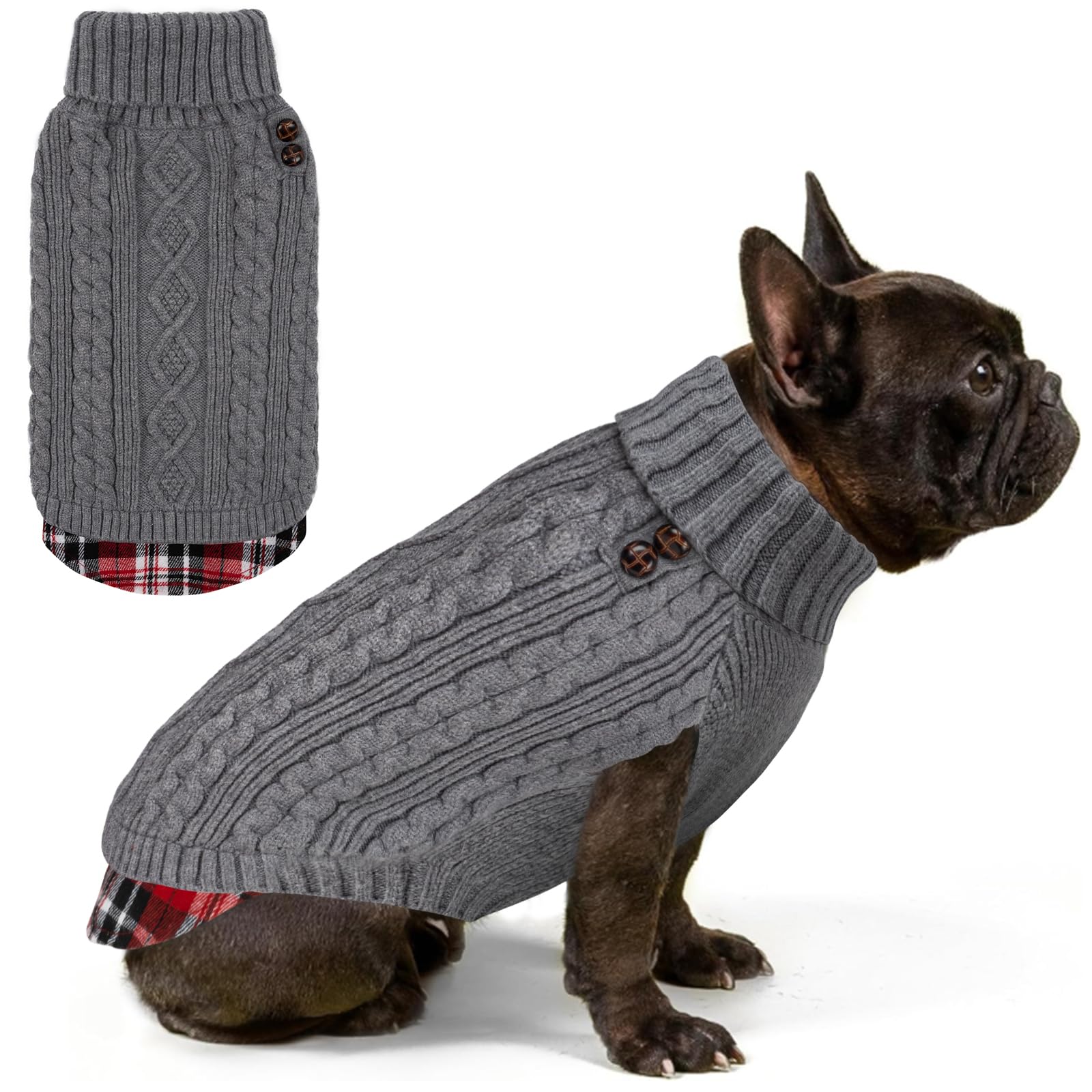 Premium Dog Sweater Soft Pullover Dog Sweaters for Small Dogs Male Stretchy Knitwear Cat Clothes Warm Turtleneck Small Dogs Sweater with Gingham Patchwork Comfy Pet Coat for Fall Winter Cold Weather