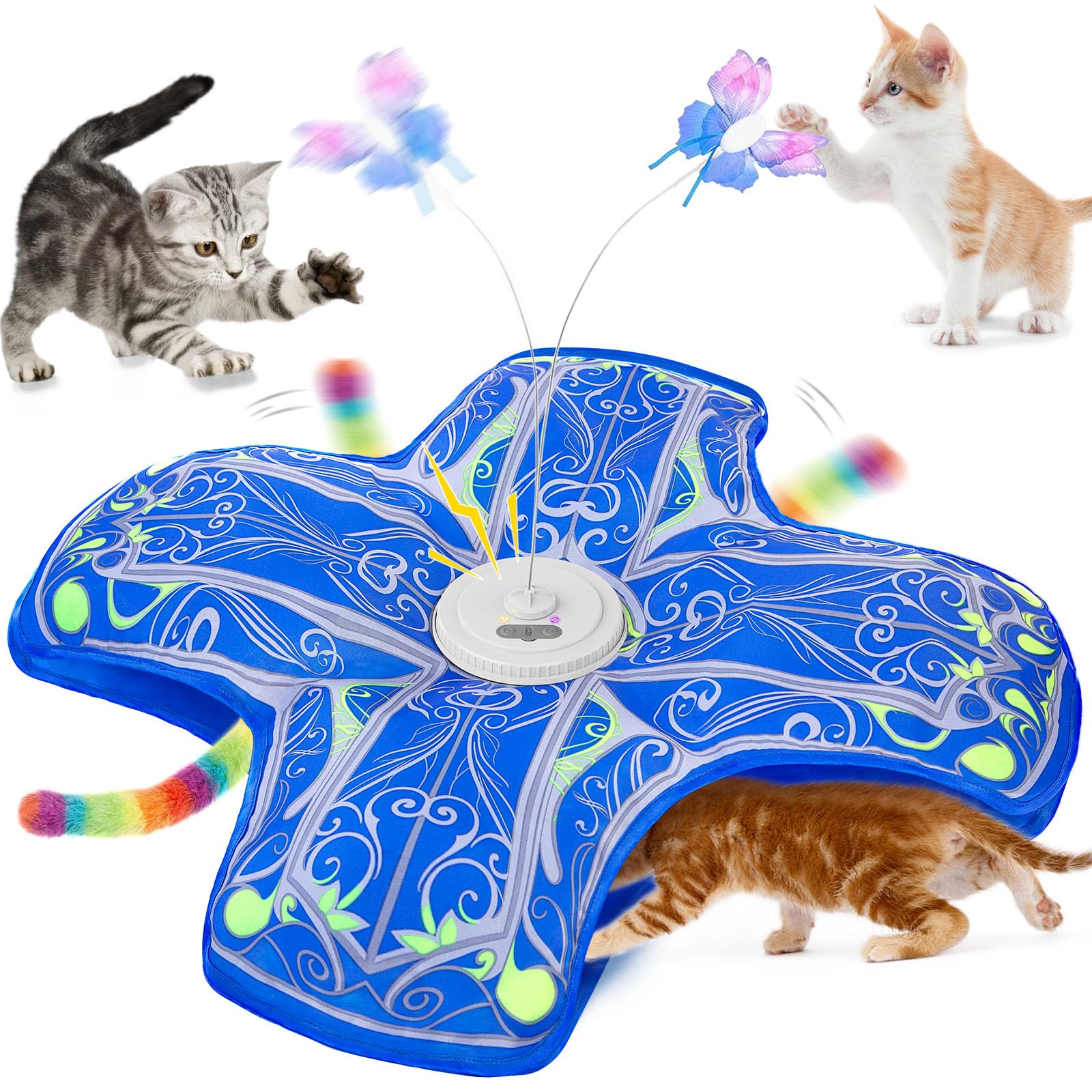 Interactive Cat Toys for Indoor Cats,[Newly Upgraded] Long Battery Life Rechargeable Touch Activated Hide and Seek Kitten Toys for Bored Indoor Adult Cats with Fluttering