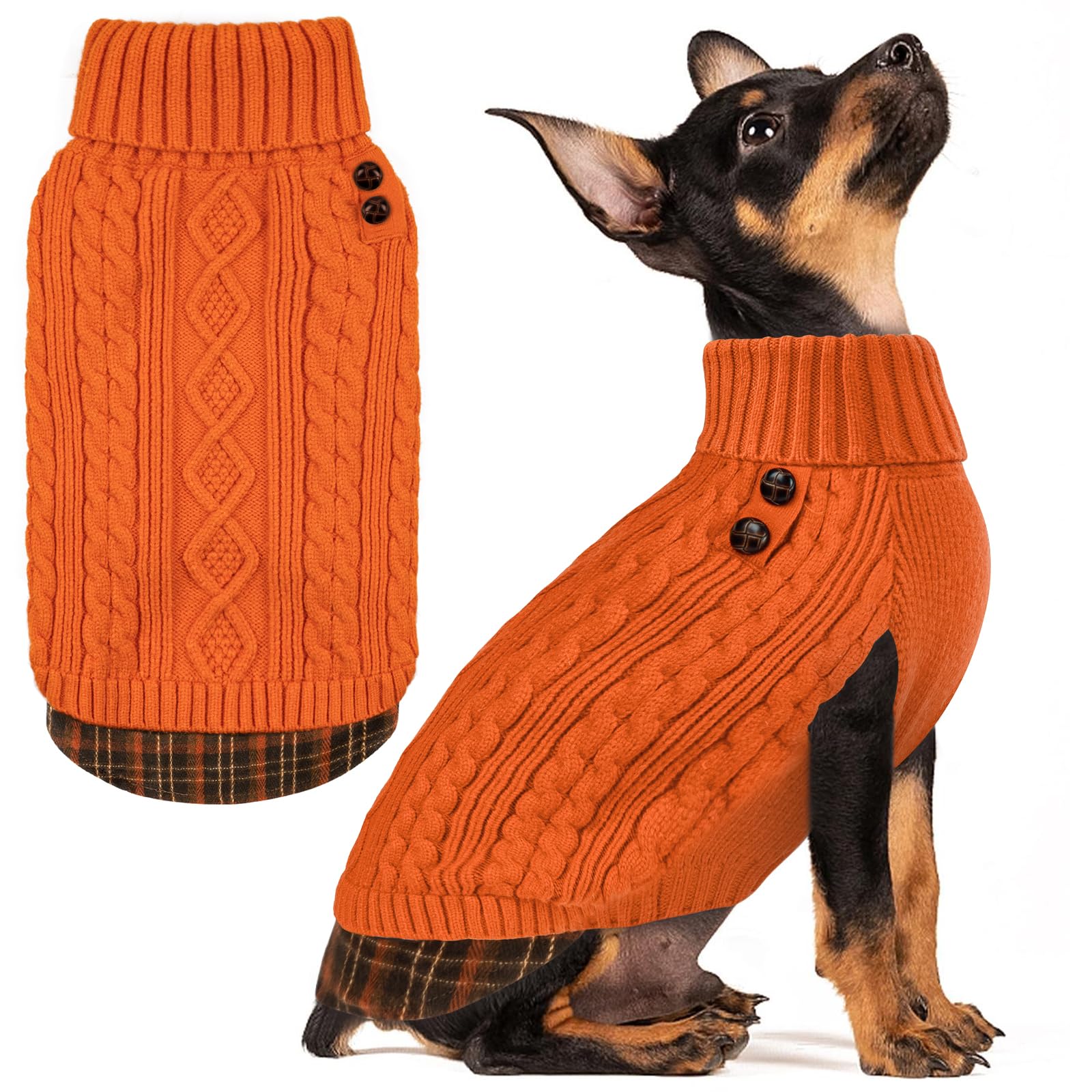 Premium Dog Sweater Soft Pullover Dog Sweaters for Small Dogs Male Stretchy Knitwear Cat Clothes Warm Turtleneck Small Dogs Sweater with Gingham Patchwork Comfy Pet Coat for Fall Winter Cold Weather