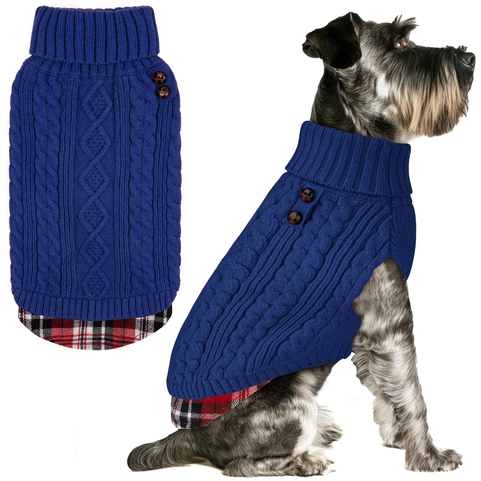 Premium Dog Sweater Soft Pullover Dog Sweaters for Small Dogs Male Stretchy Knitwear Cat Clothes Warm Turtleneck Small Dogs Sweater with Gingham Patchwork Comfy Pet Coat for Fall Winter Cold Weather