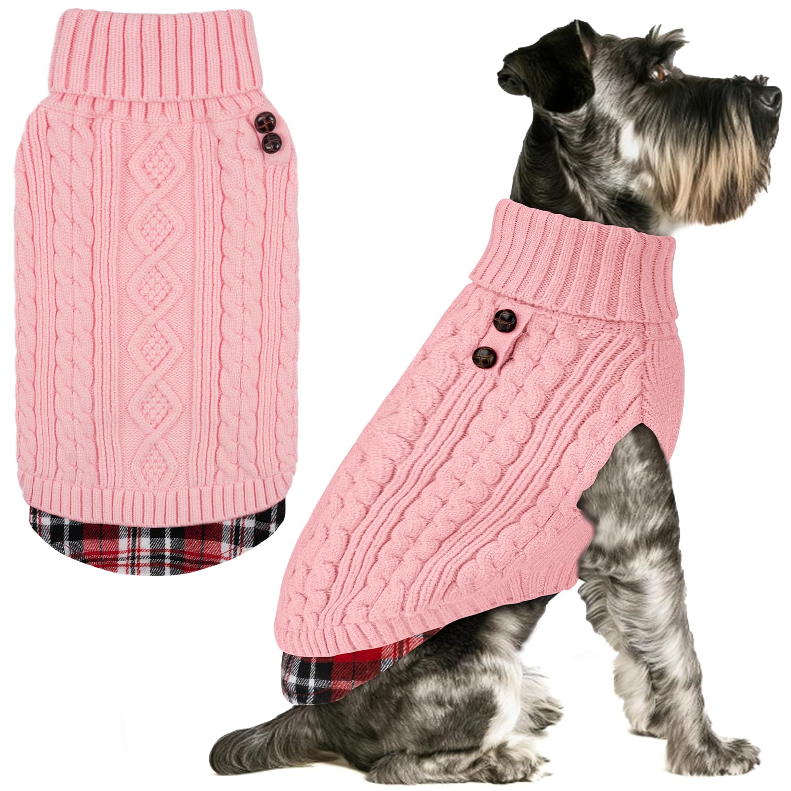 Premium Dog Sweater Soft Pullover Dog Sweaters for Small Dogs Male Stretchy Knitwear Cat Clothes Warm Turtleneck Small Dogs Sweater with Gingham Patchwork Comfy Pet Coat for Fall Winter Cold Weather
