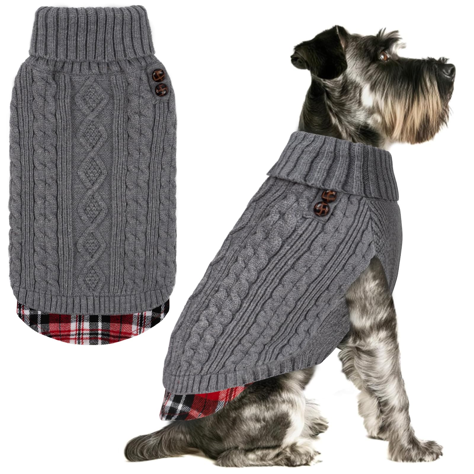 Premium Dog Sweater Soft Pullover Dog Sweaters for Small Dogs Male Stretchy Knitwear Cat Clothes Warm Turtleneck Small Dogs Sweater with Gingham Patchwork Comfy Pet Coat for Fall Winter Cold Weather