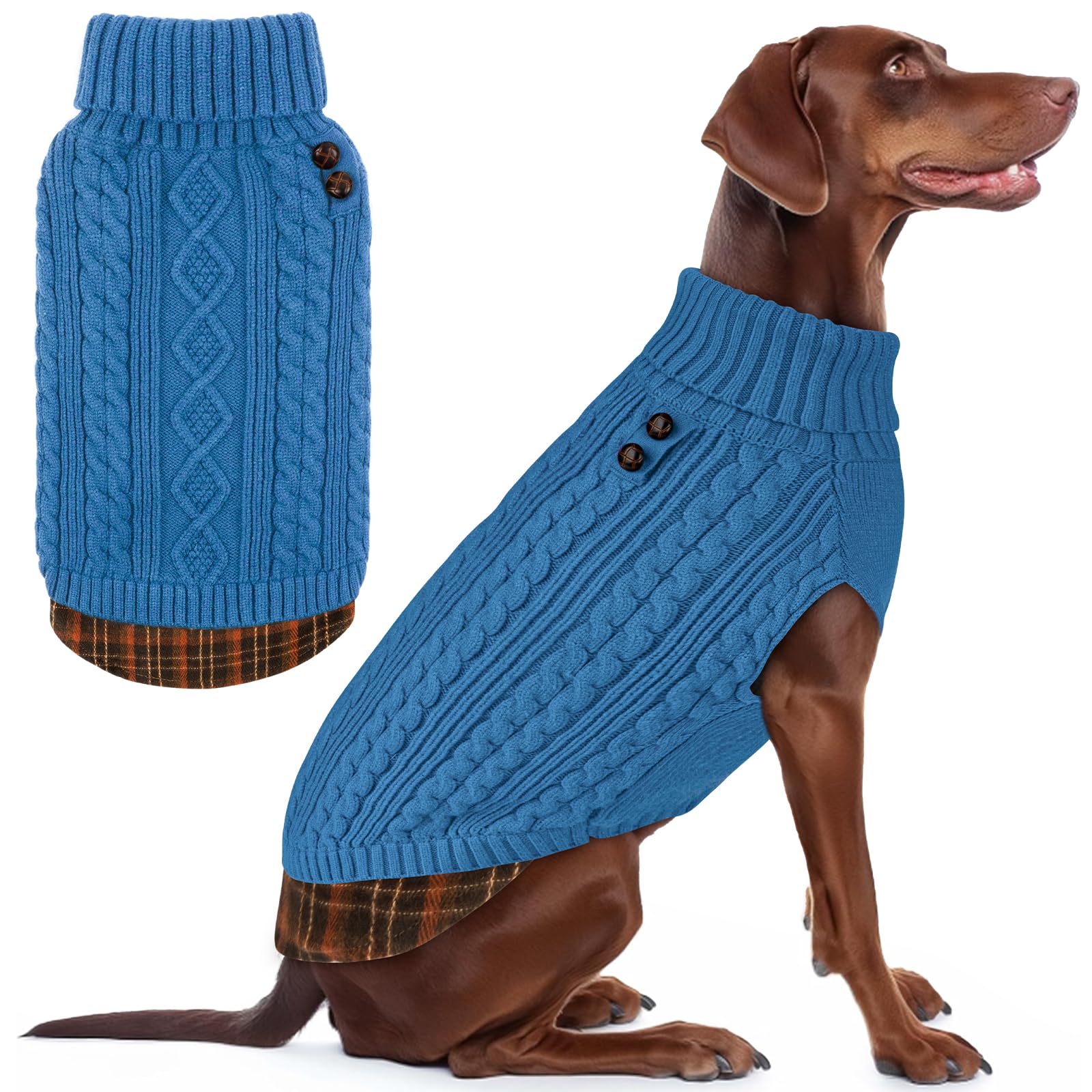 Premium Dog Sweater Soft Pullover Dog Sweaters for Small Dogs Male Stretchy Knitwear Cat Clothes Warm Turtleneck Small Dogs Sweater with Gingham Patchwork Comfy Pet Coat for Fall Winter Cold Weather