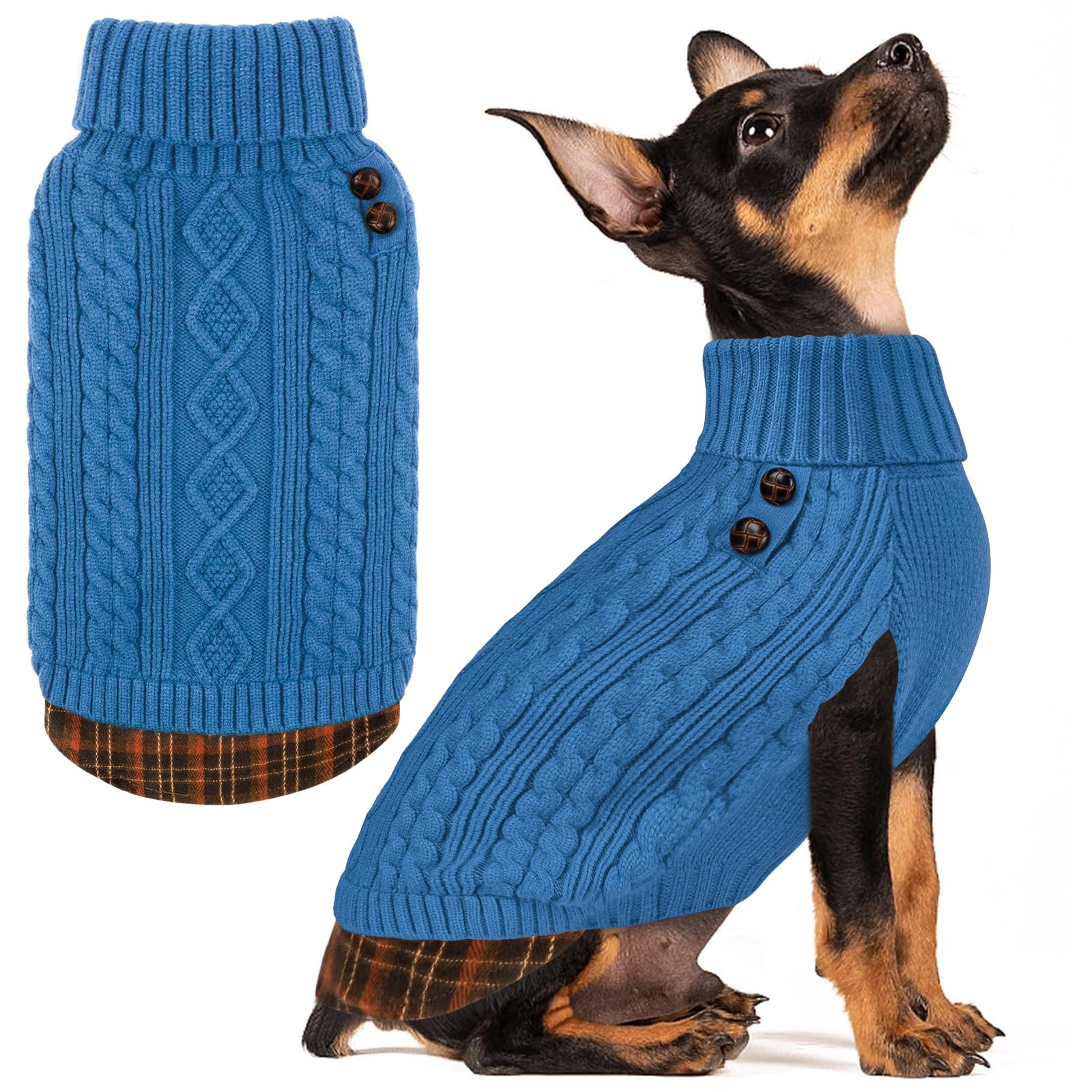 Premium Dog Sweater Soft Pullover Dog Sweaters for Small Dogs Male Stretchy Knitwear Cat Clothes Warm Turtleneck Small Dogs Sweater with Gingham Patchwork Comfy Pet Coat for Fall Winter Cold Weather