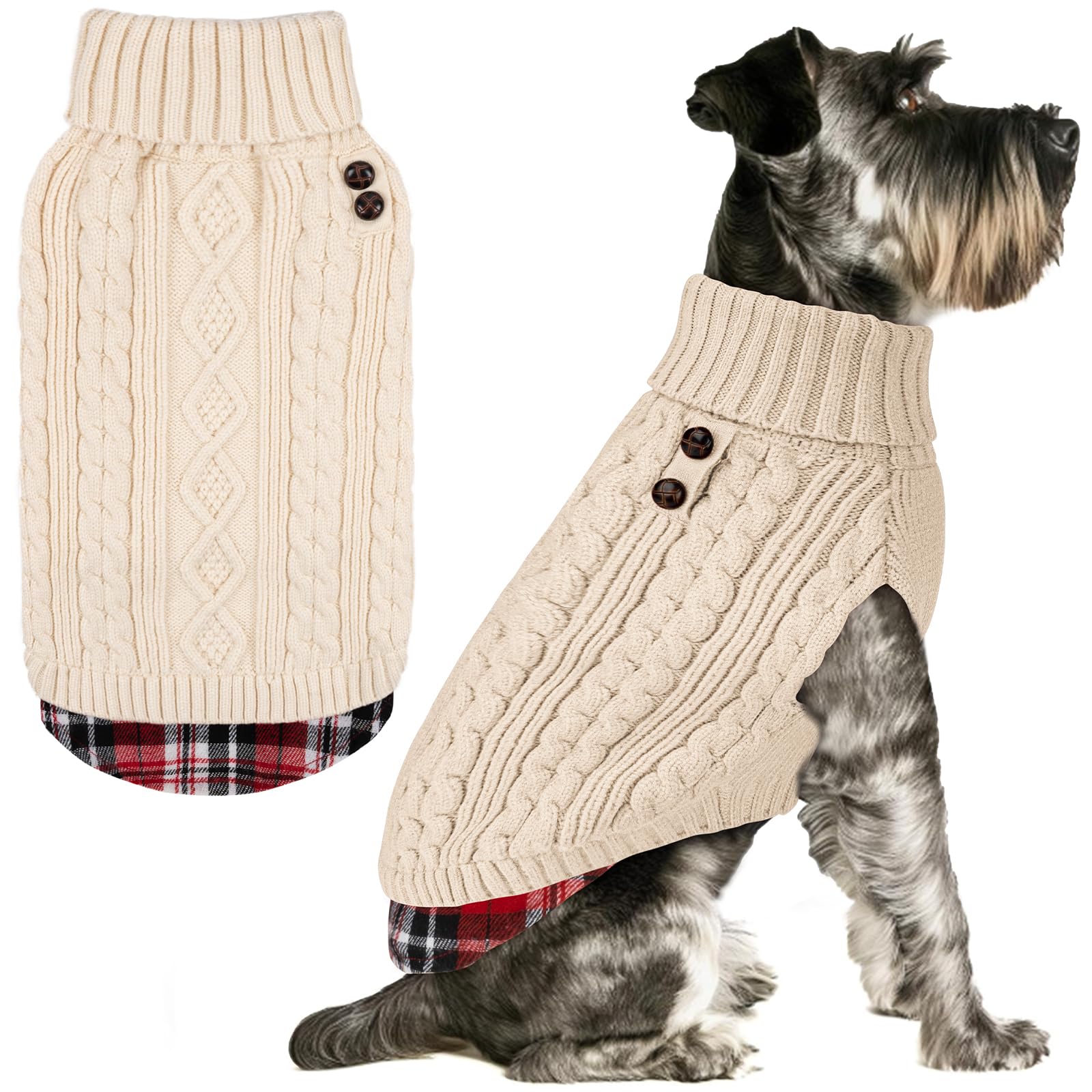 Premium Dog Sweater Soft Pullover Dog Sweaters for Small Dogs Male Stretchy Knitwear Cat Clothes Warm Turtleneck Small Dogs Sweater with Gingham Patchwork Comfy Pet Coat for Fall Winter Cold Weather